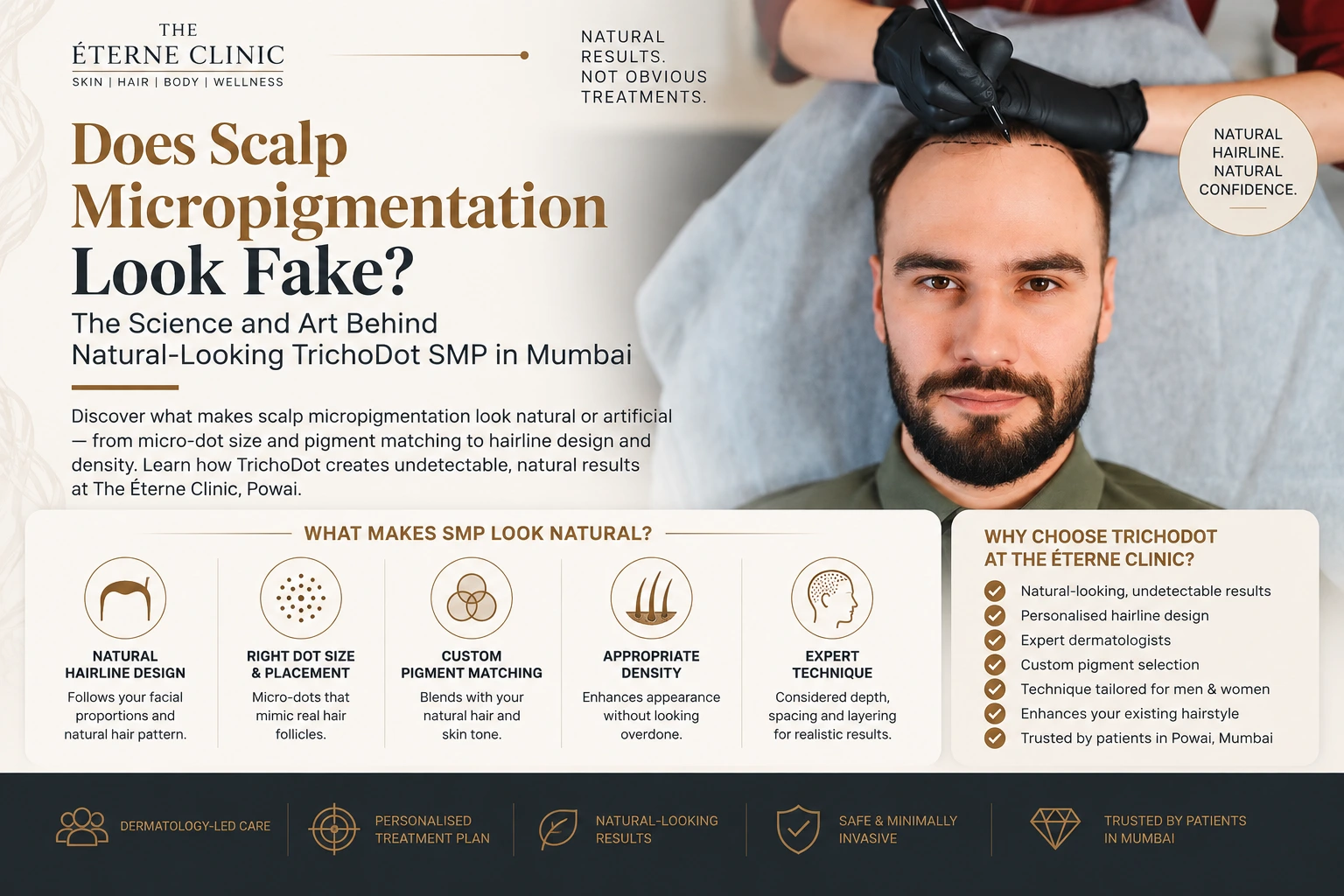 Does Scalp Micropigmentation Look Fake? Natural TrichoDot SMP in Mumbai