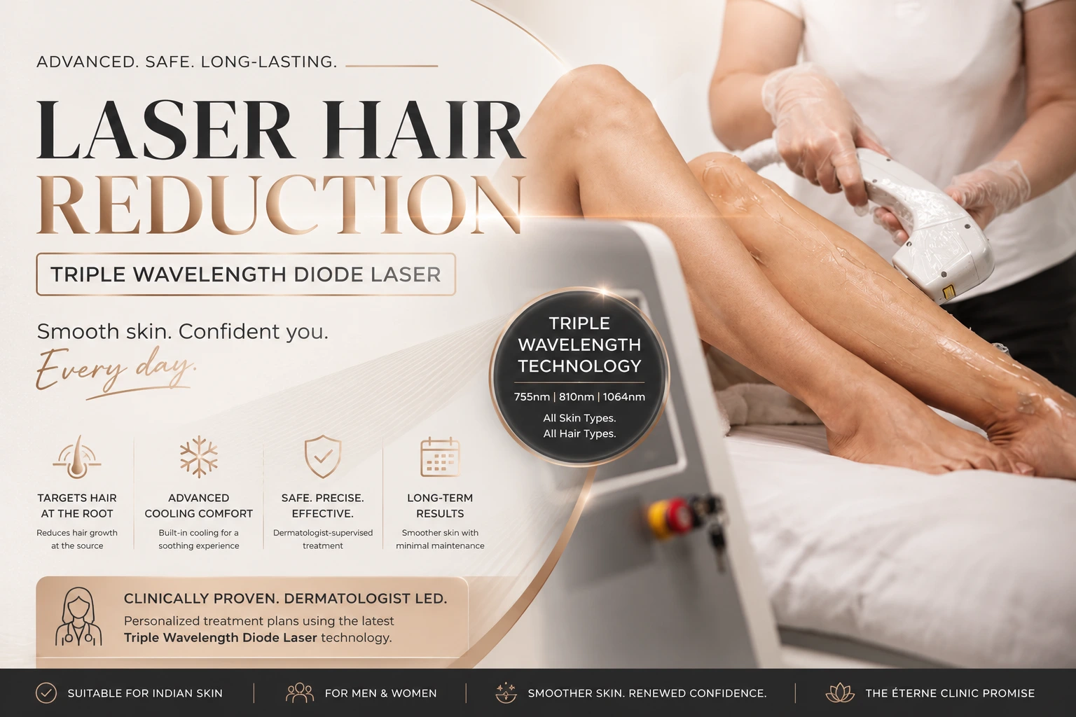 Laser Hair Reduction with Triple Wavelength Diode Laser: The Smarter Way to Achieve Smooth Skin