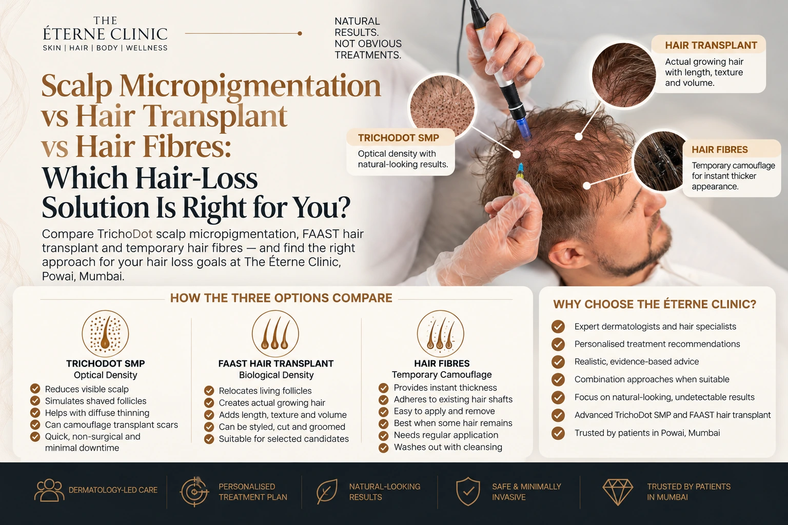 Scalp Micropigmentation vs Hair Transplant vs Hair Fibres: Which Is Better in Mumbai?