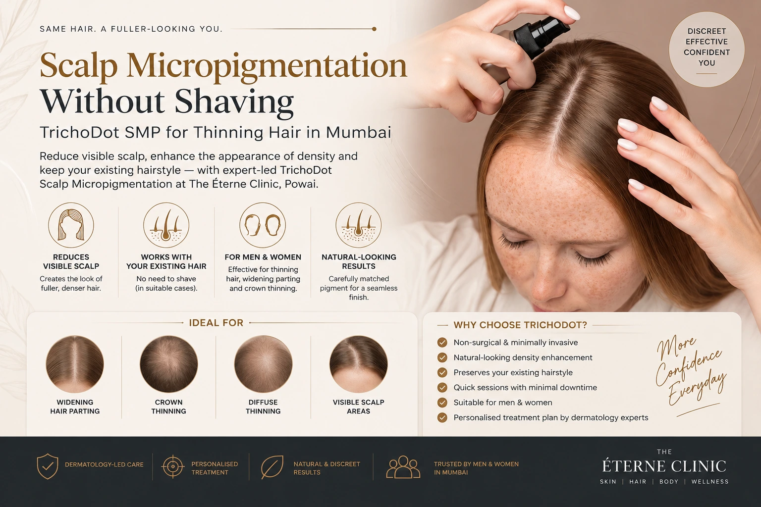 Scalp Micropigmentation Without Shaving in Mumbai: TrichoDot SMP for Thinning Hair | The Éterne Clinic