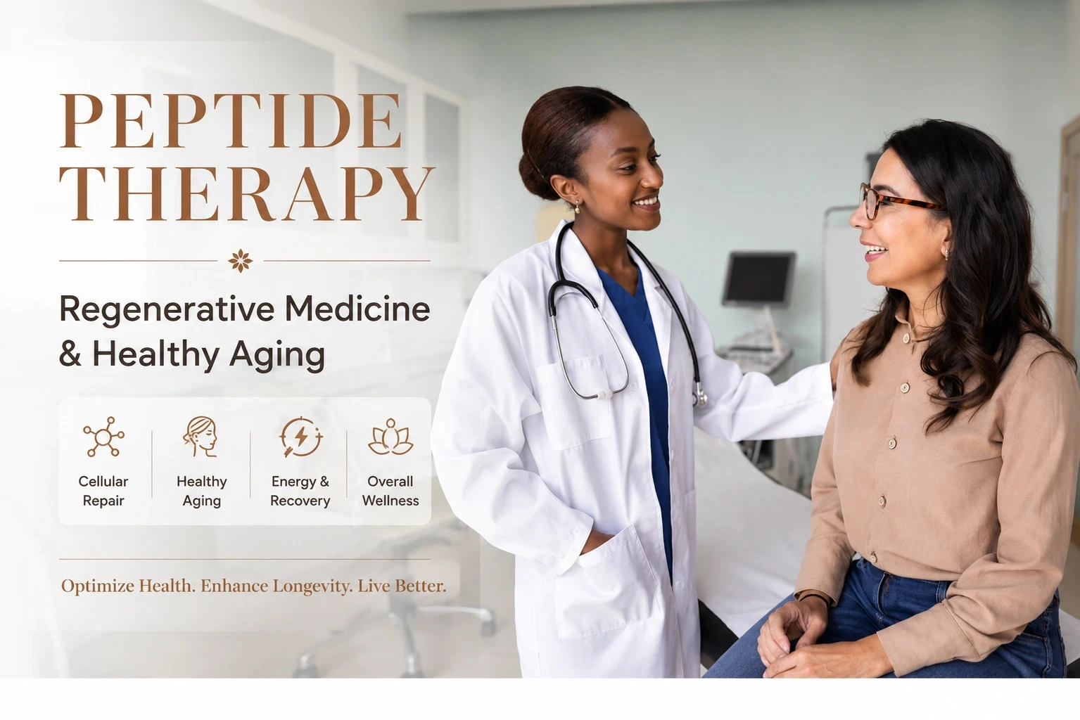 Doctor consulting patient about peptide therapy and regenerative medicine for healthy aging and wellness in Mumbai